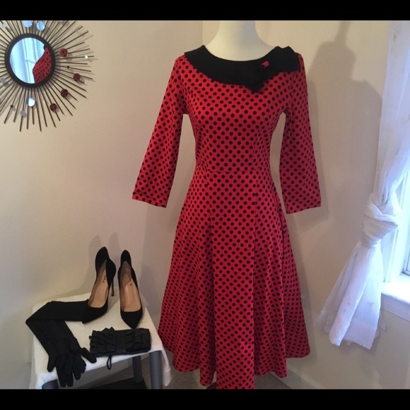 Dresses & Skirts - Vintage retro style 50s red with black dots dress